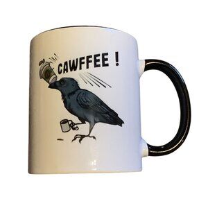 Crow "Cawffee!"  Black Bird Ceramic Mug 11 Oz Coffee Lover Cup Funny 3.75"